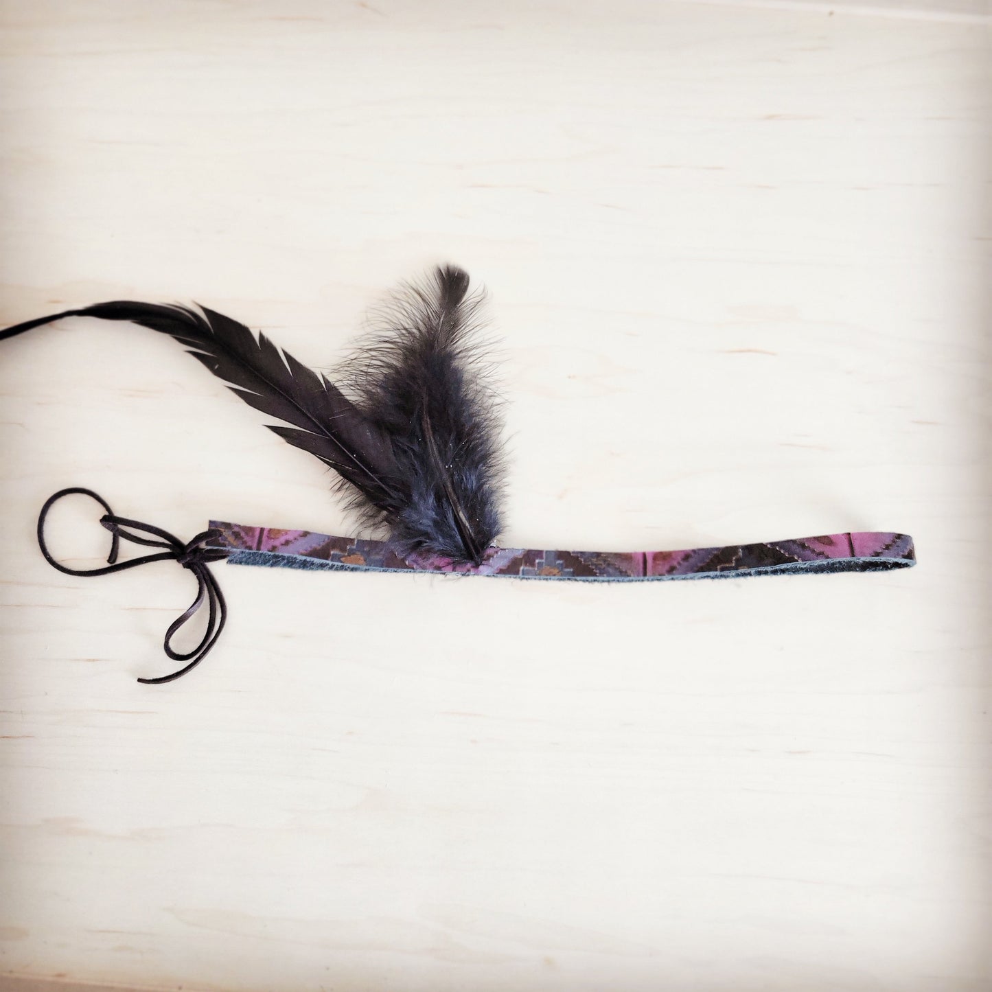 Genuine Leather Magenta Navajo w/ Black Feathers 954w