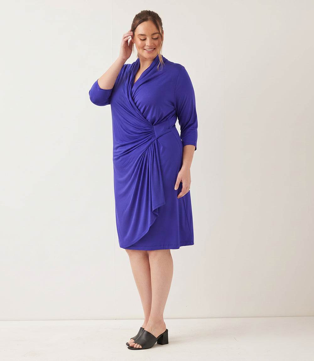 Plus Size 3/4 Sleeve Cascade Wrap Dress