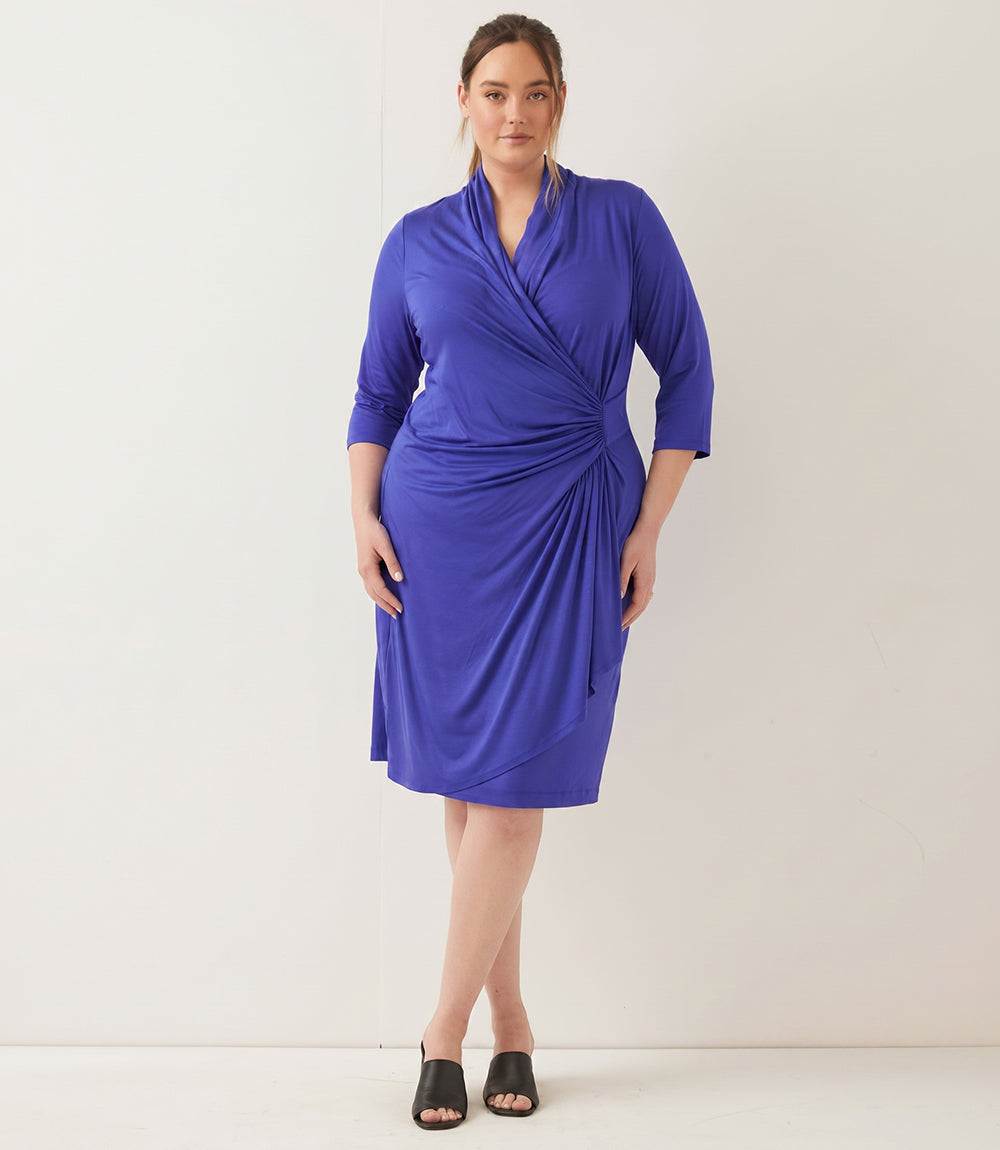 Plus Size 3/4 Sleeve Cascade Wrap Dress