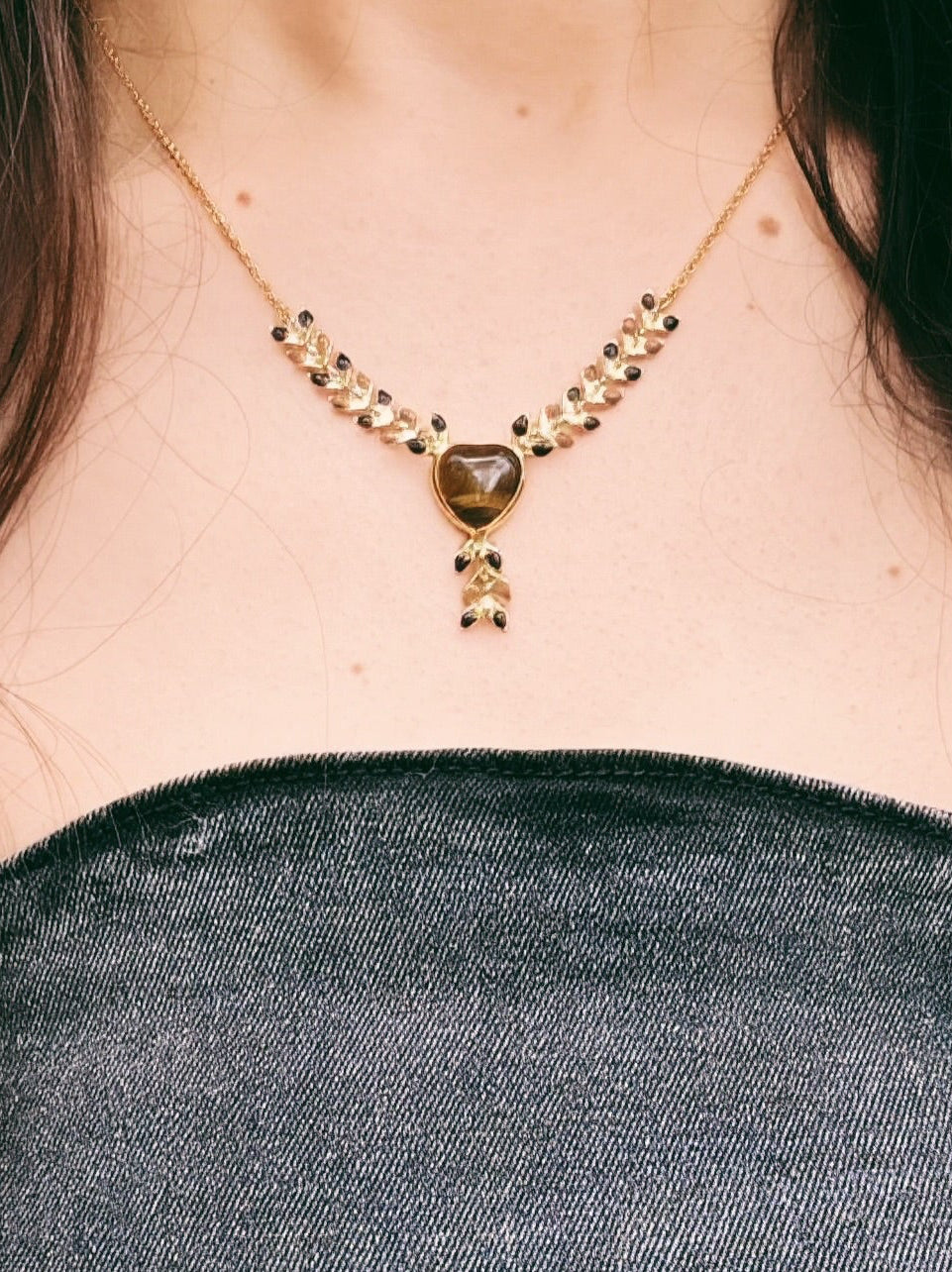 Wrangler 14k Gold Western Y Necklace Heart Shaped Natural Stone Pendant