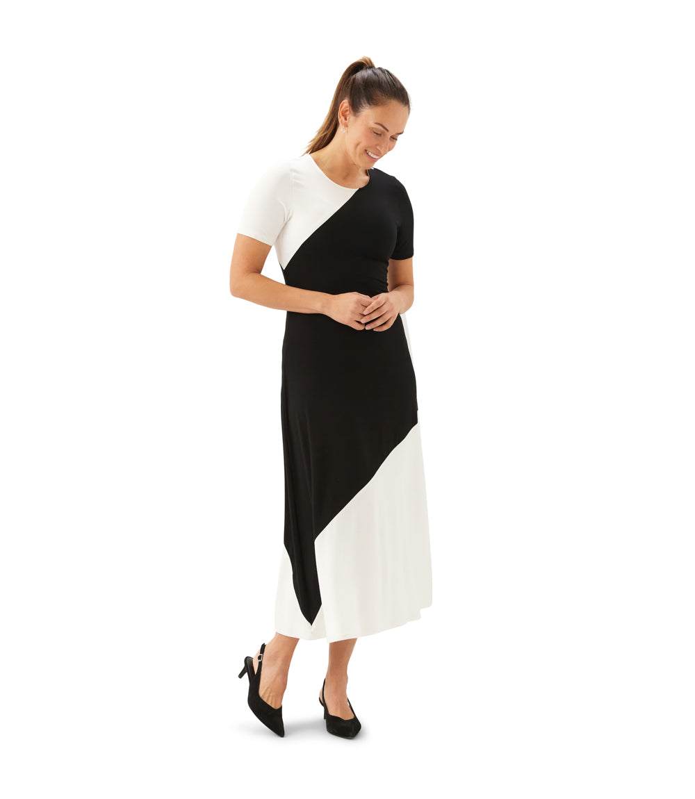 Short Sleeve Contrast Midi Dress