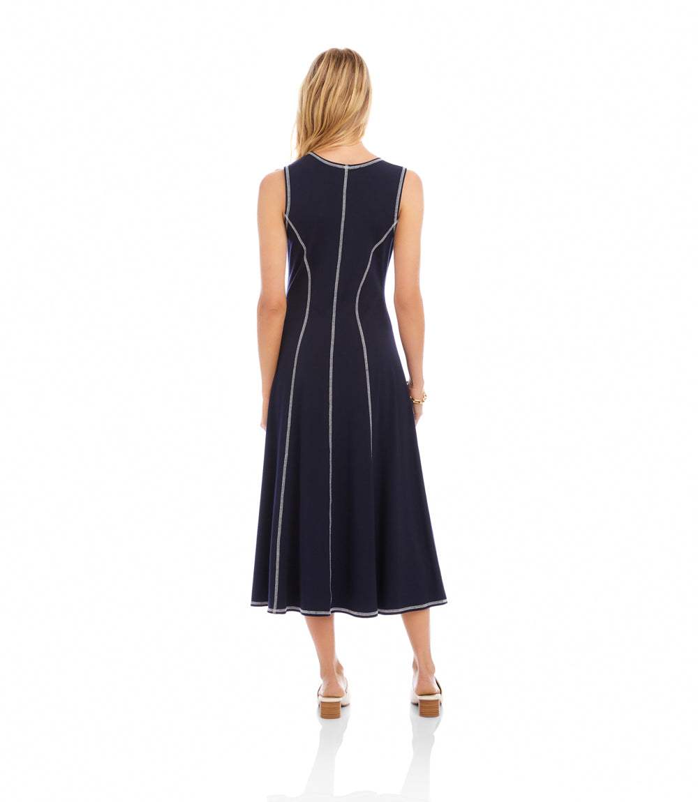 Sleeveless Stitch Detail Midi Dress