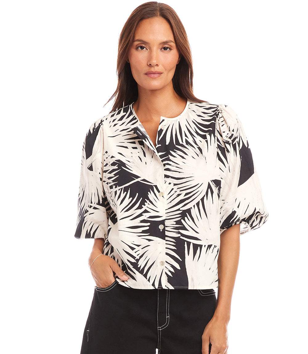 Puff Sleeve Button-Front Shirt