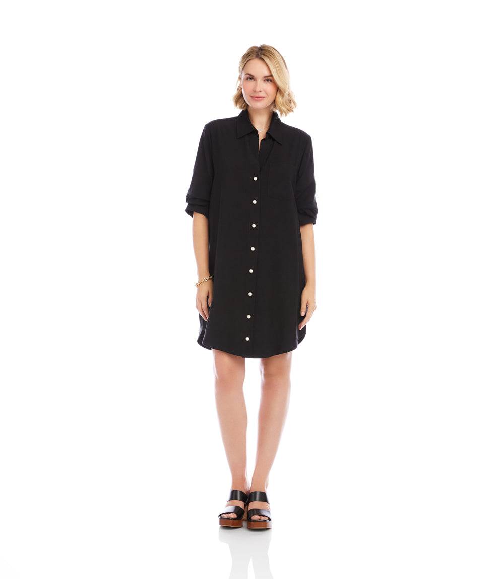 Petite Size Ruched Sleeve Shirtdress