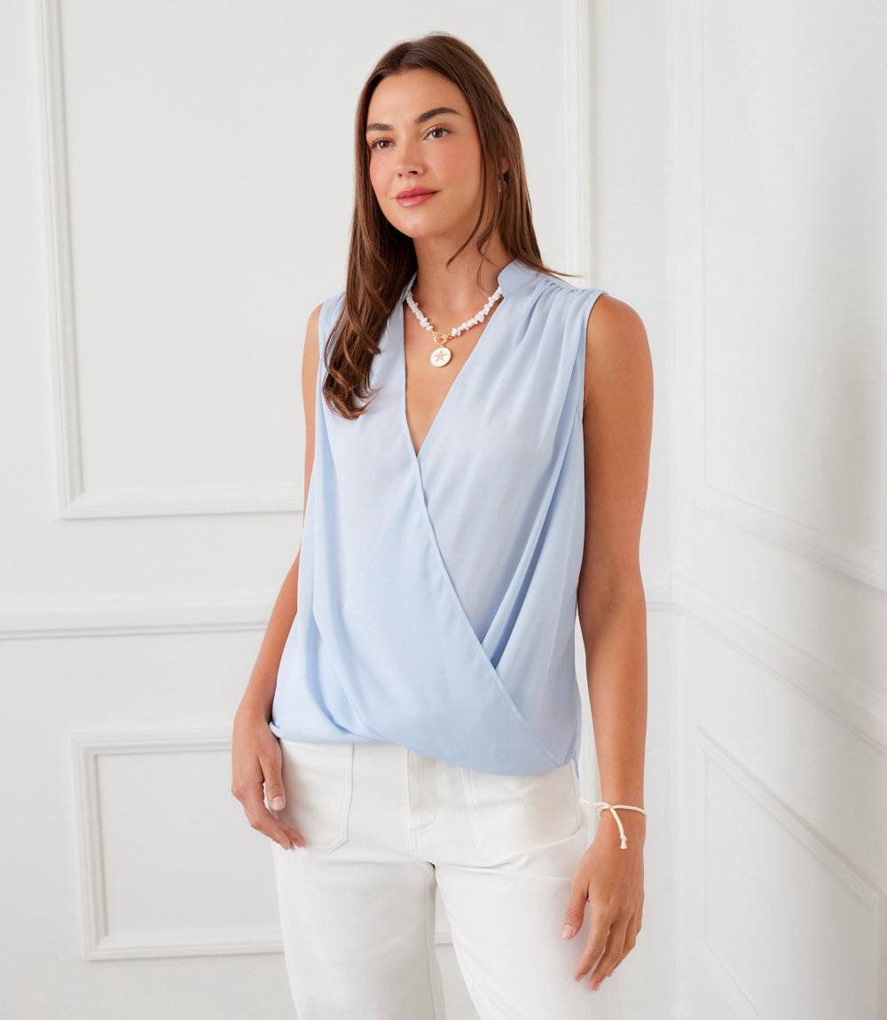 Sleeveless Drape Front Top