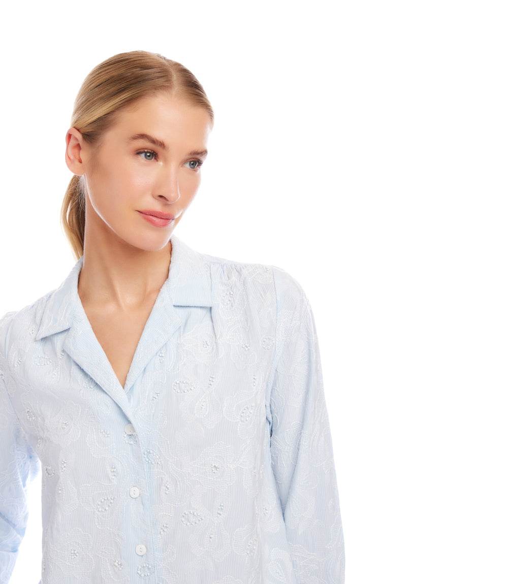 Petite Size Stripe Long Sleeve Embellished Button-Up Shirt