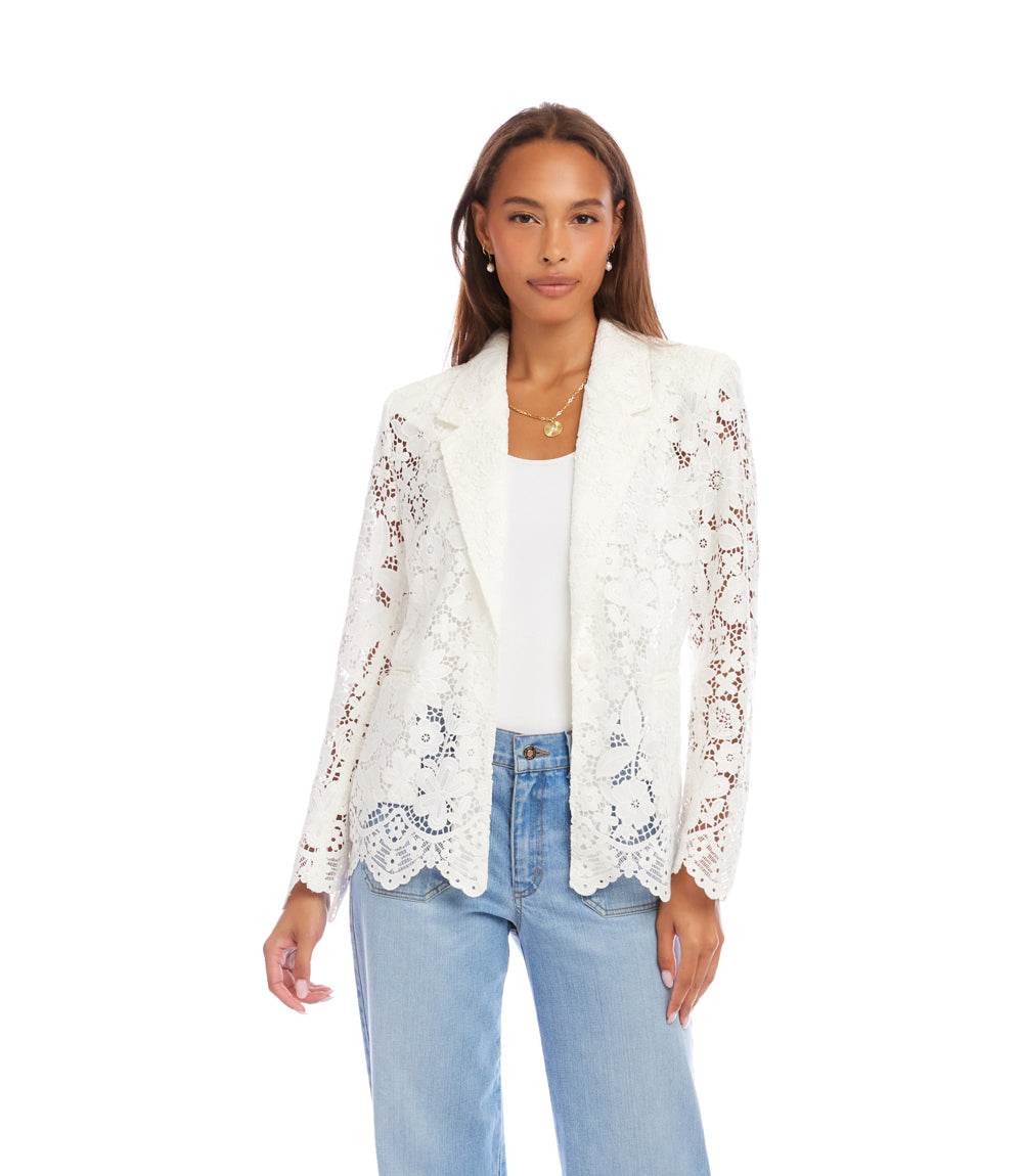 Floral Lace Scallop Edge Blazer