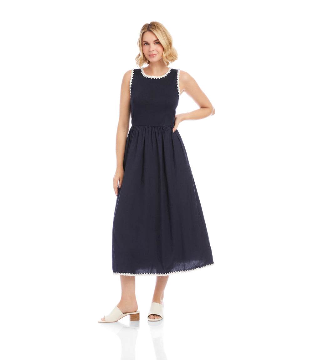 Sleeveless Edge Stitch Contrast Midi Dress