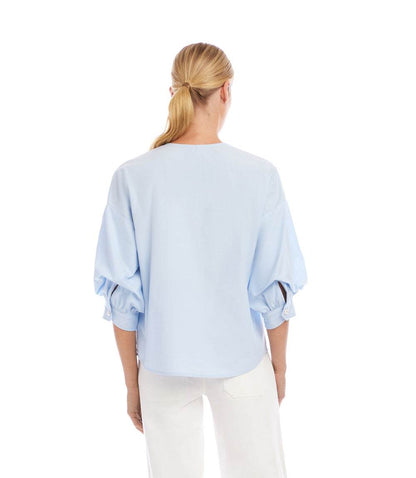 Lantern Sleeve Pearl Button Top