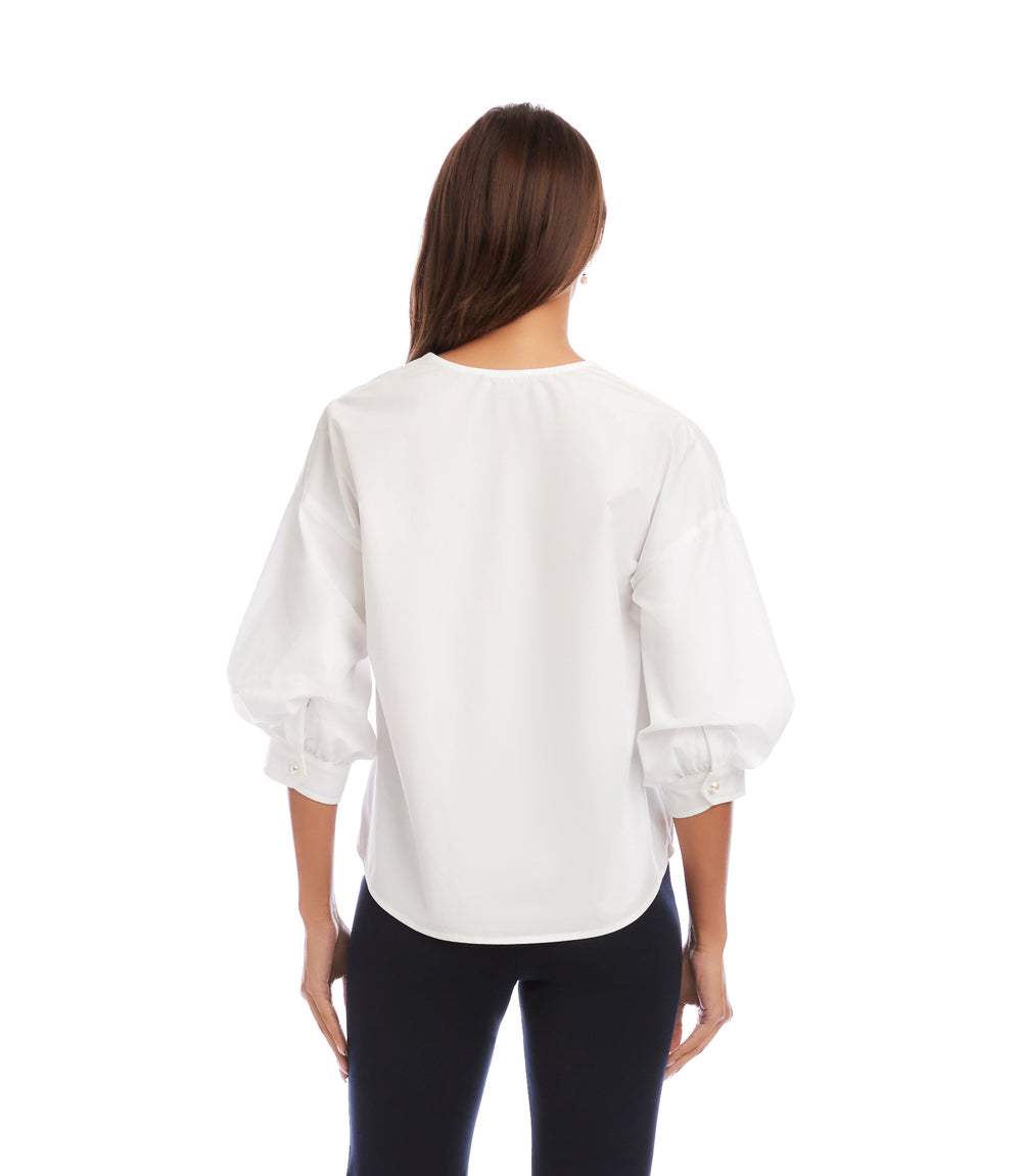 Lantern Sleeve Pearl Button Top