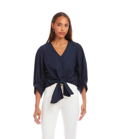 Blouson Sleeve Tie-Front Top
