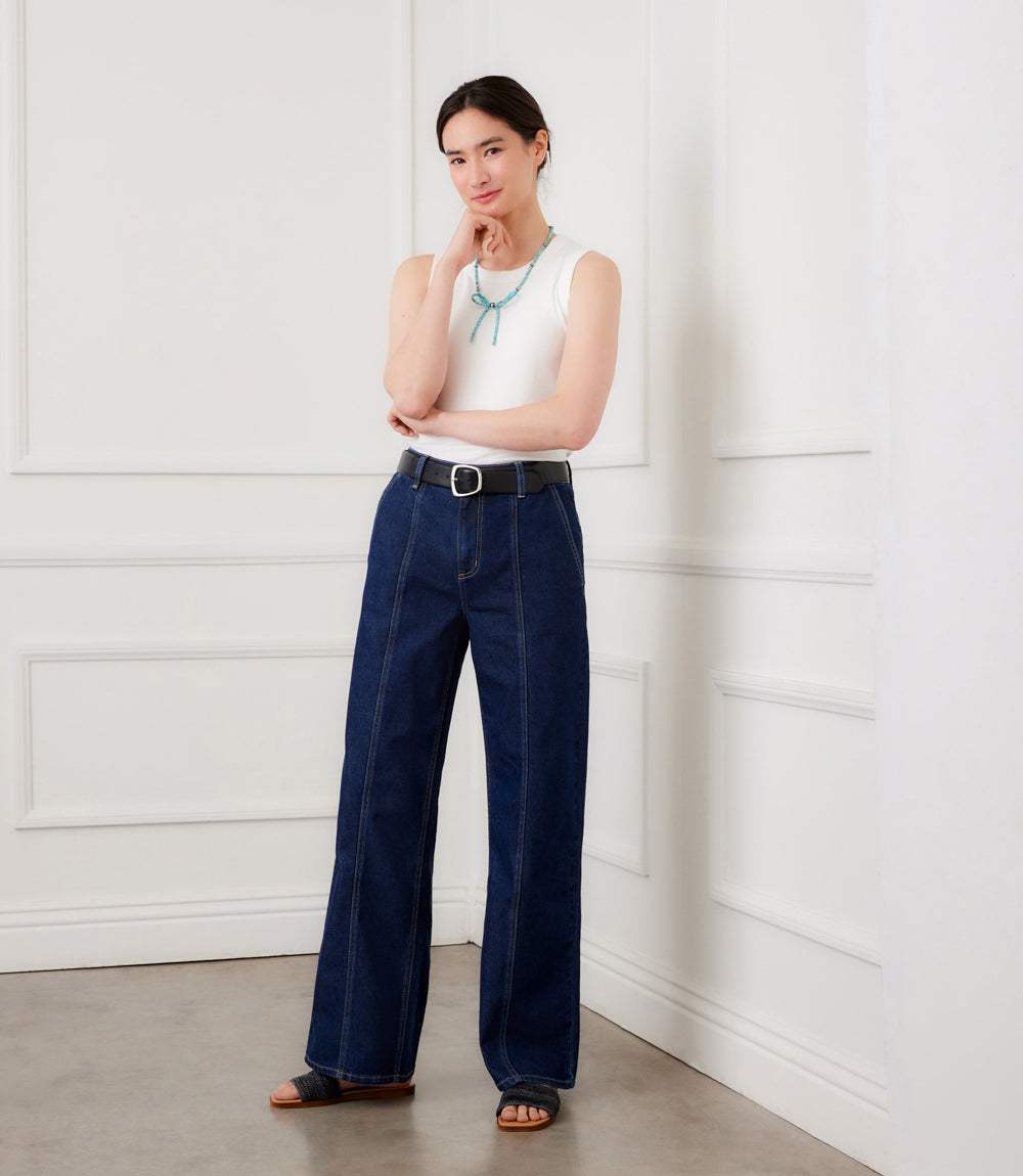 Seam Detail Wide-Leg Jeans