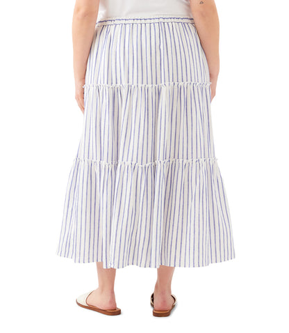 Plus Size Stripe Tiered Midi Skirt