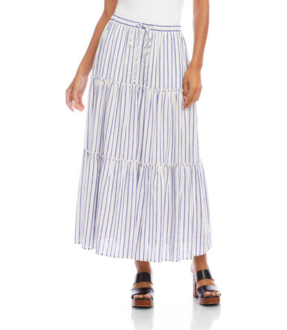 Stripe Tiered Midi Skirt