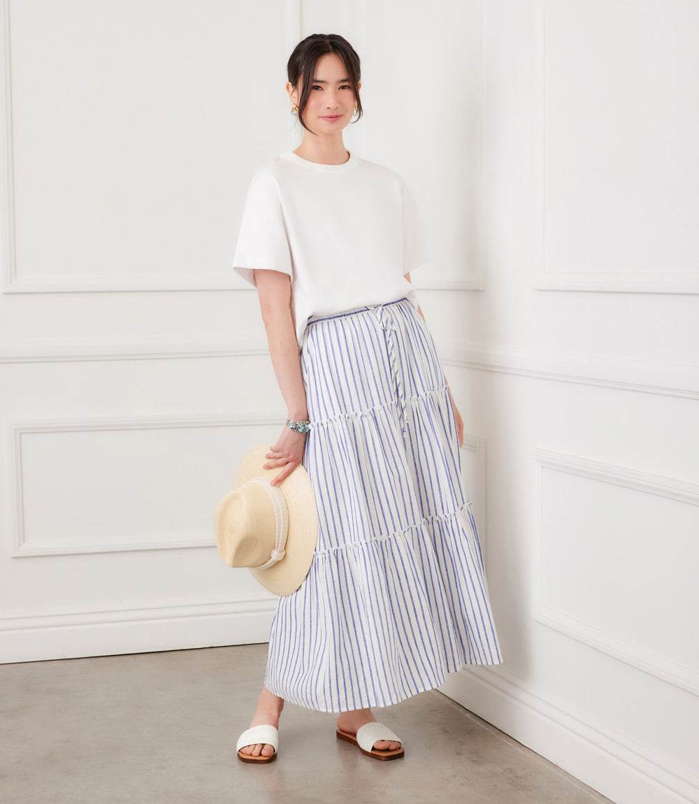 Stripe Tiered Midi Skirt