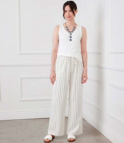 Linen Blend Stripe Drawstring Pants