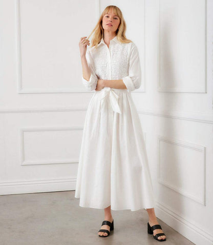 Lace Applique Midi Shirtdress