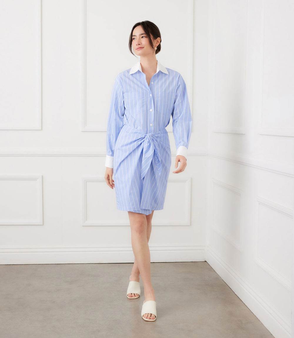 Stripe Faux Wrap Shirtdress