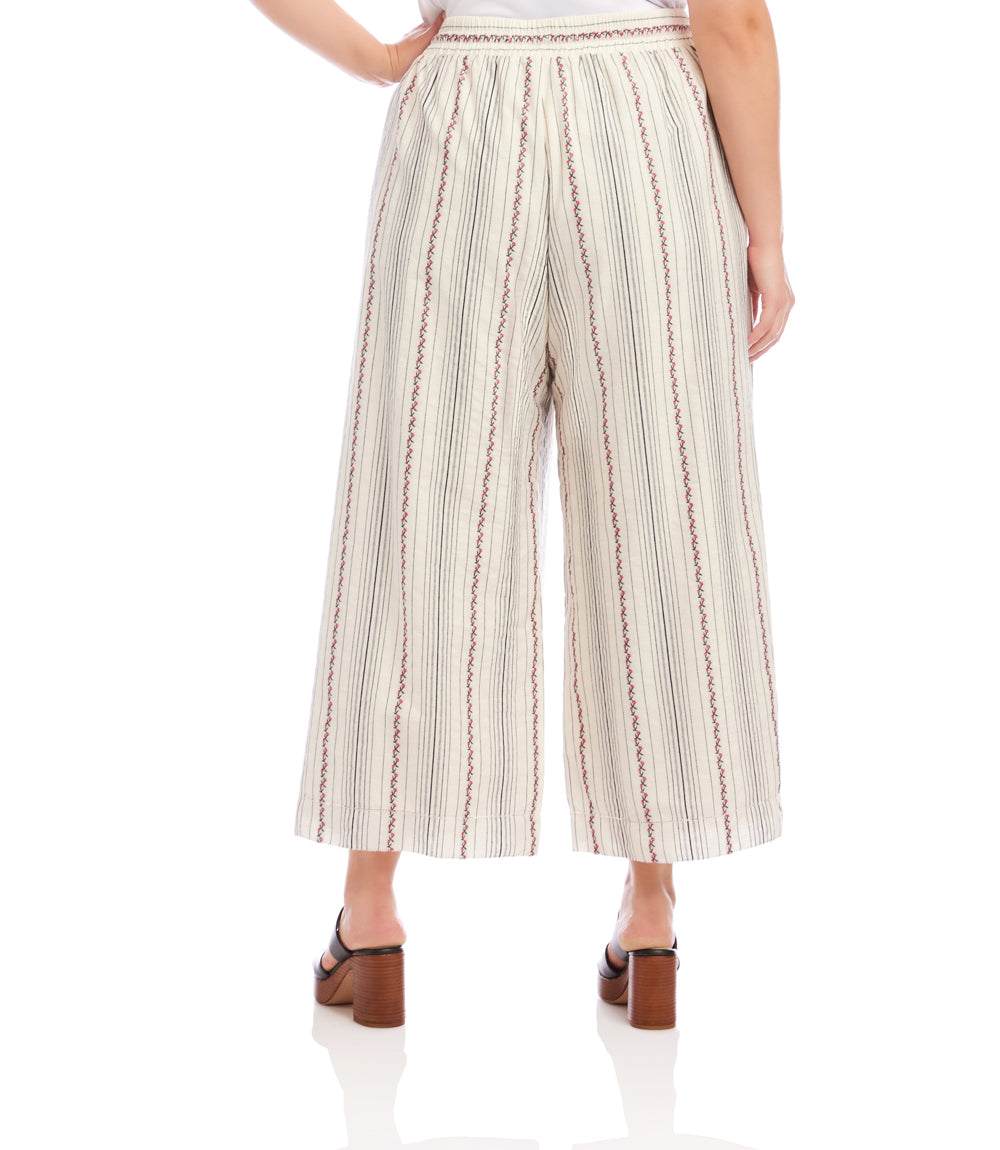 Plus Size Stripe Embroidered Cropped Drawstring Pants