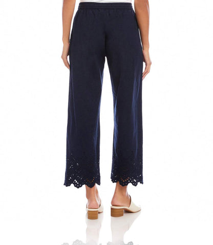 Embroidered Scallop Edge Cropped Pants
