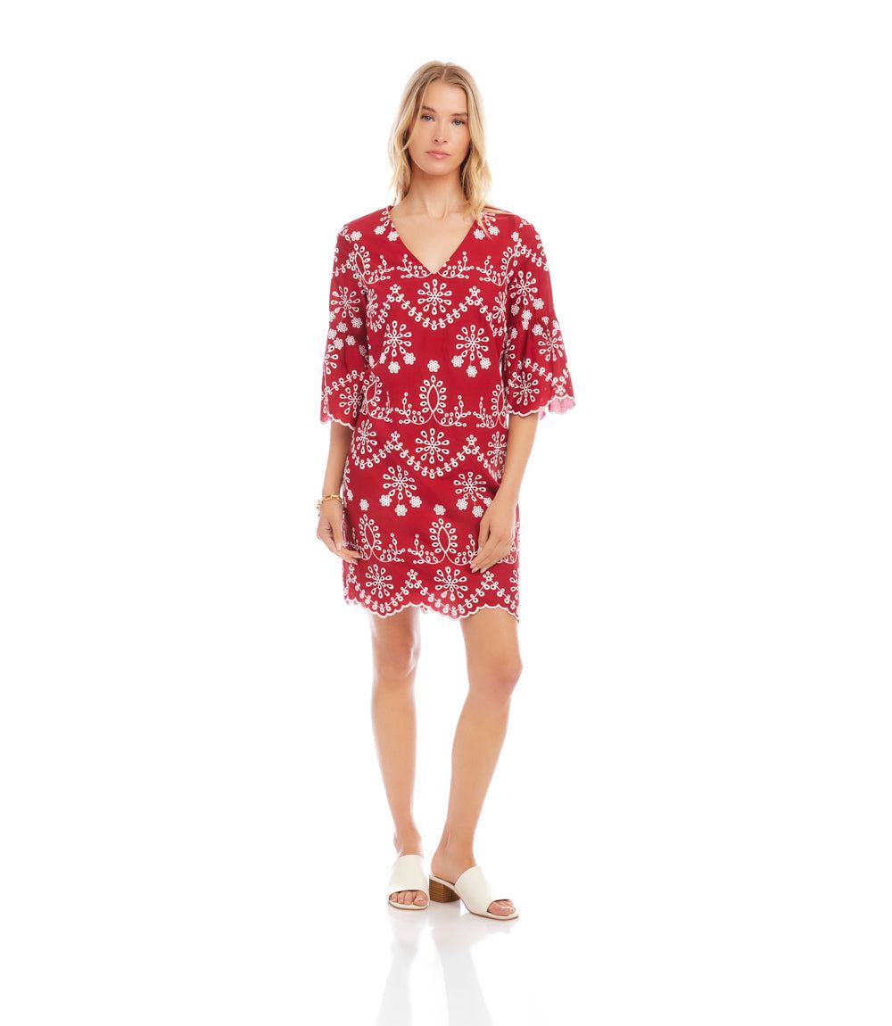 Flare Sleeve Embroidered Dress