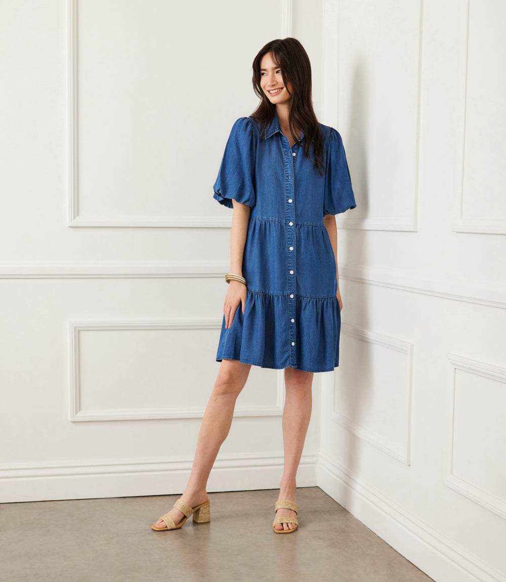 Puff Sleeve Tiered Shirtdress