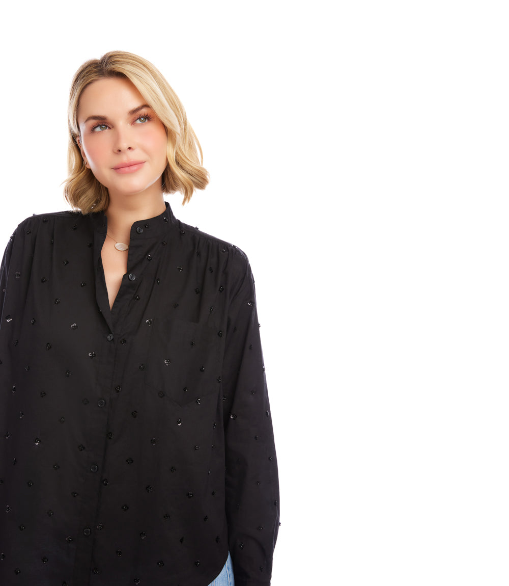 Long Sleeve Beaded Sequin Shirt