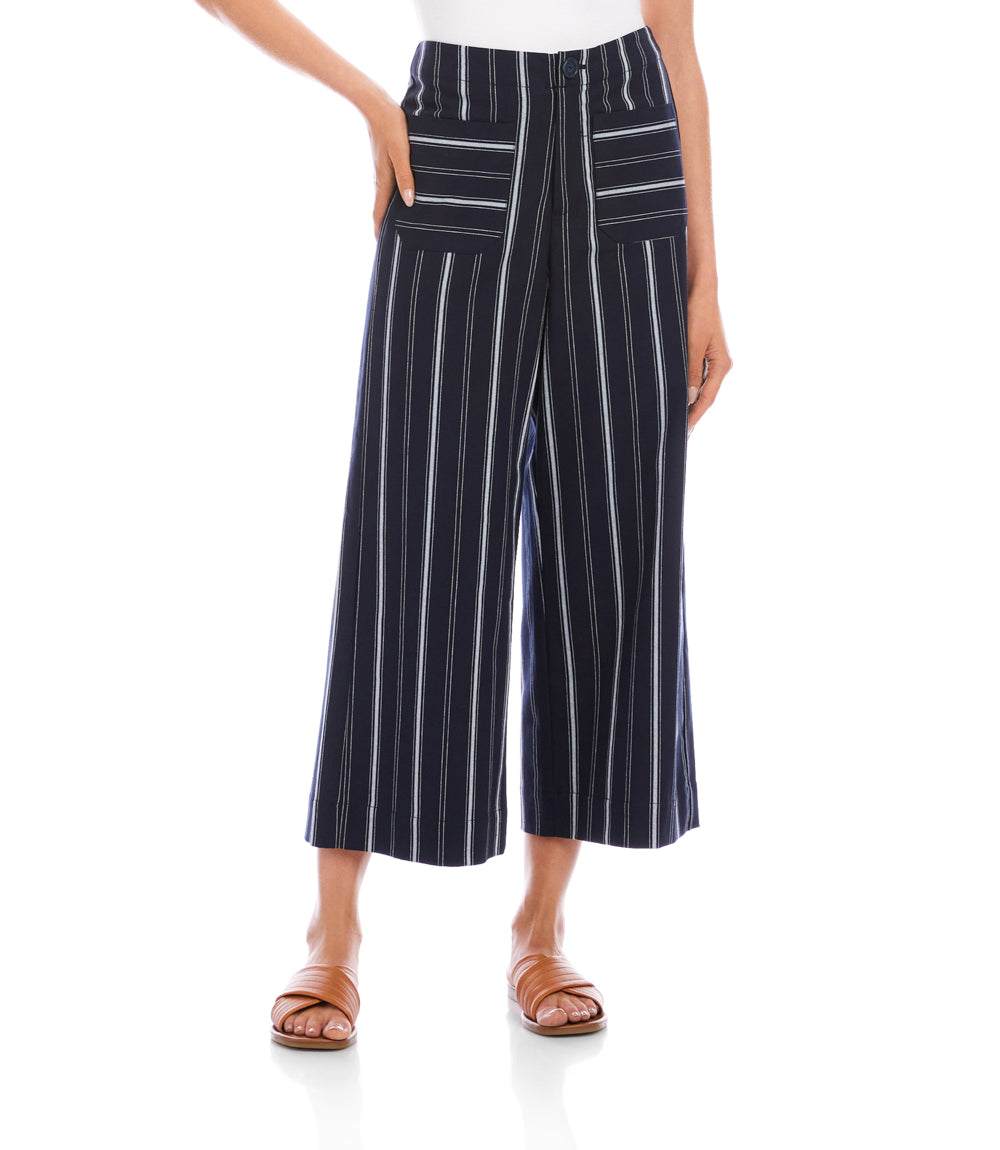 Stripe Cropped Wide-Leg Pants