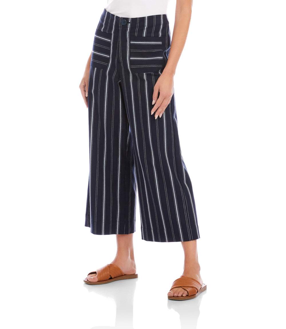 Stripe Cropped Wide-Leg Pants