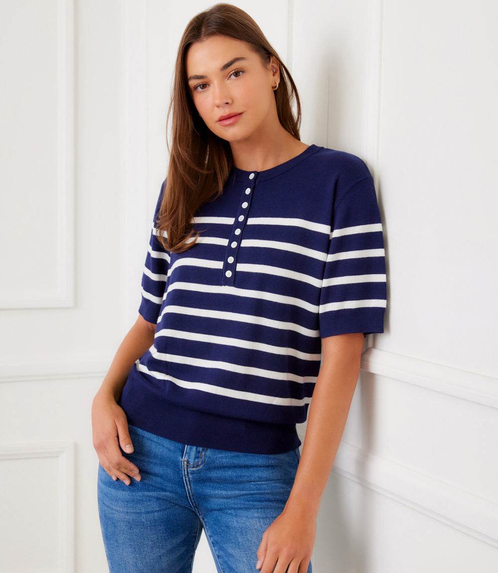 Henley Stripe Sweater
