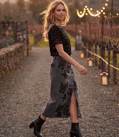 Velvet Short Sleeve Sequin Top
