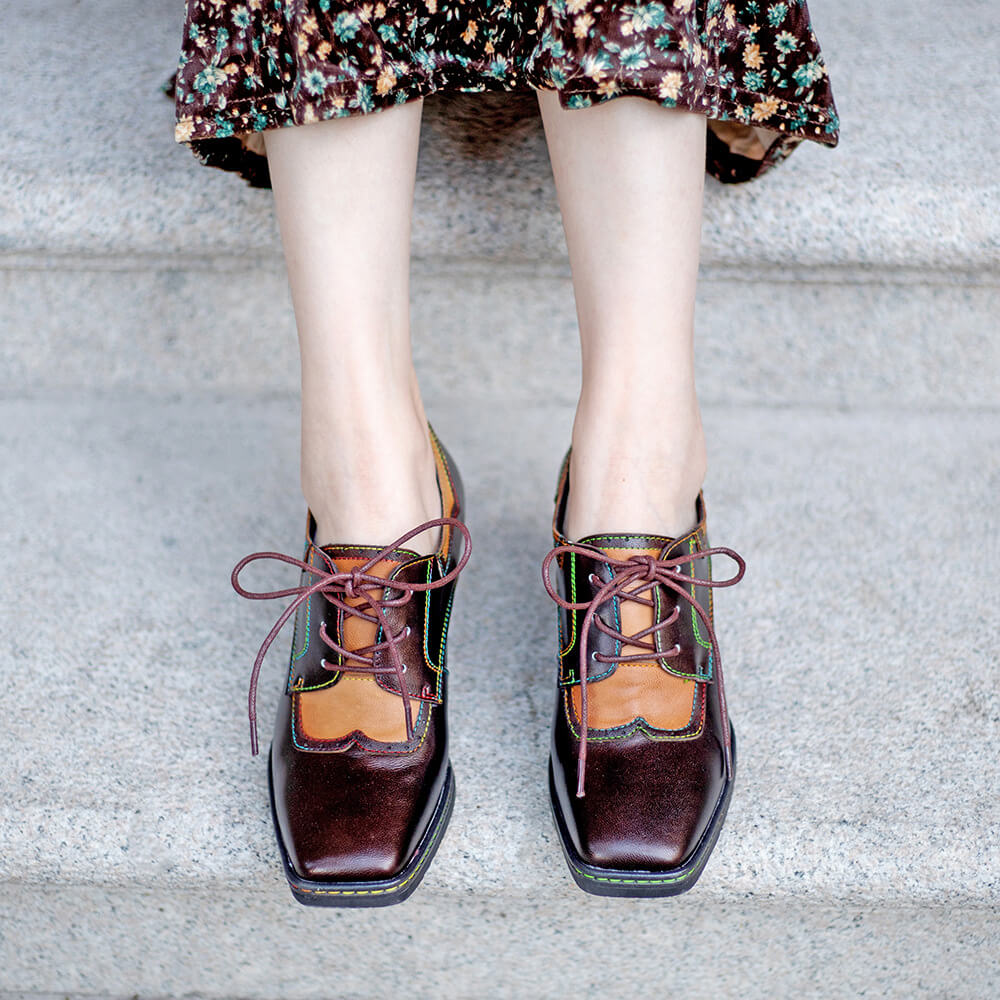 Vintage Elegant Square Toe Leather Shoes