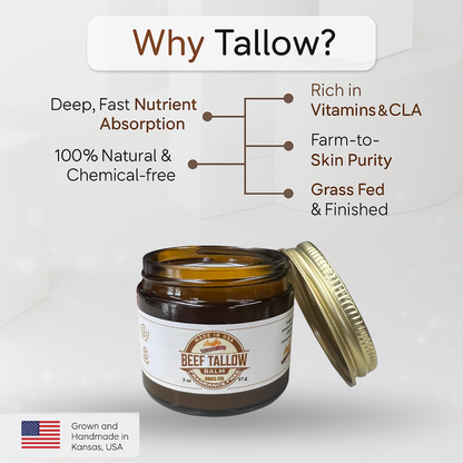 Grass Fed Beef Tallow Balm - 8 oz - Made in USA - Organic Grass Fed and Finished - Moisturizing Skin Care