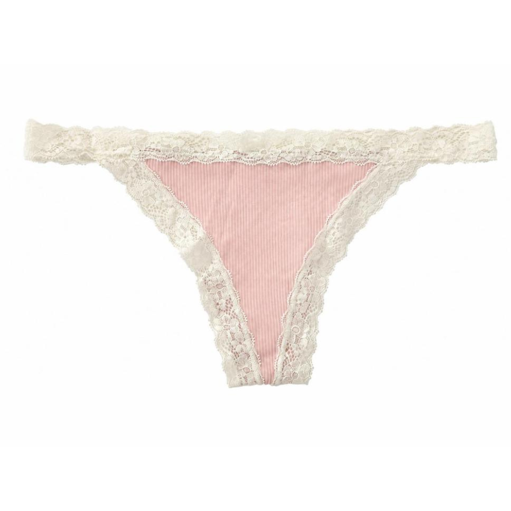 Rib Modal Thong with Contrast Lace, XS-2X