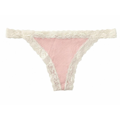 Rib Modal Thong with Contrast Lace, XS-2X