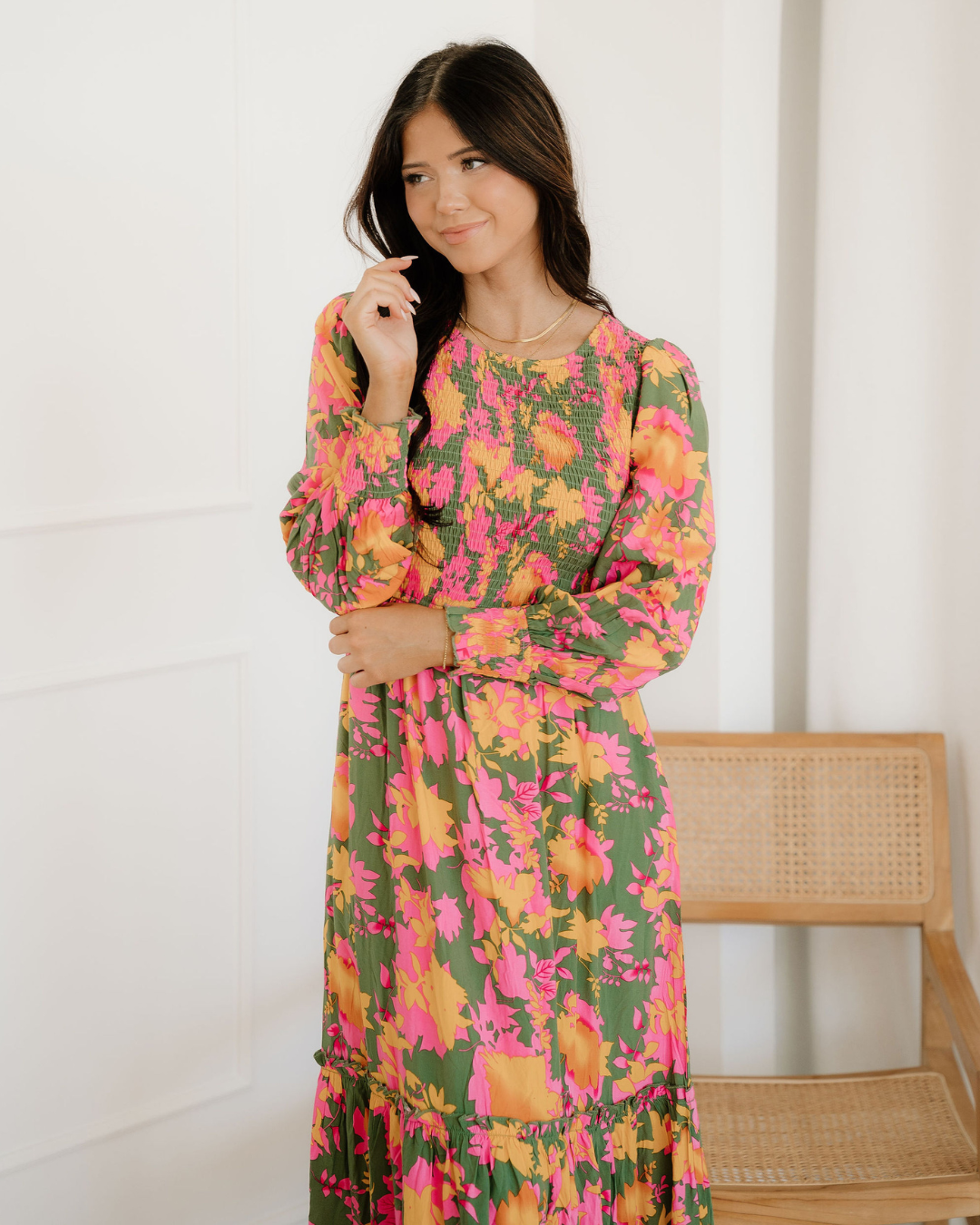 Tinsley Smocked Bodice Ruffled Long Dress