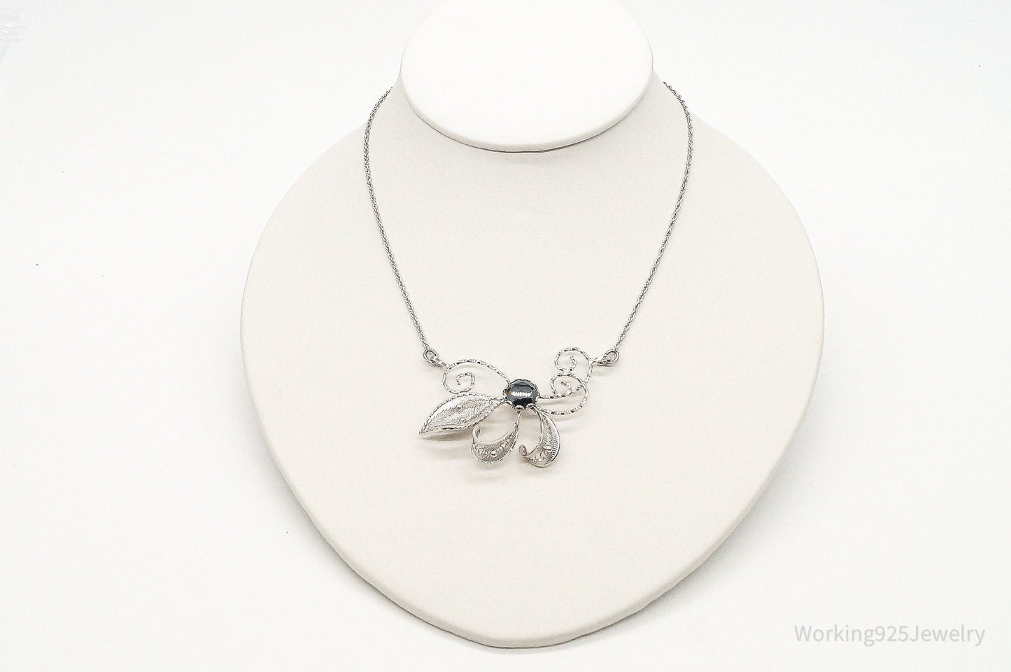Antique Hematite Sterling Silver Filigree Necklace