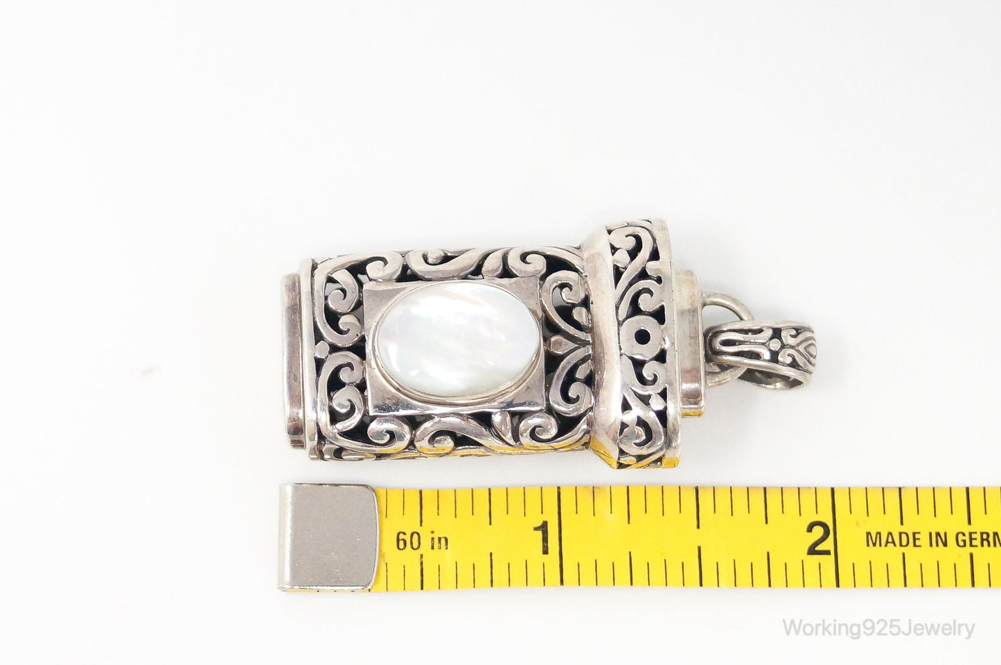 Vintage Large Mother Of Pearl Bali Inspired Sterling Silver Pendant