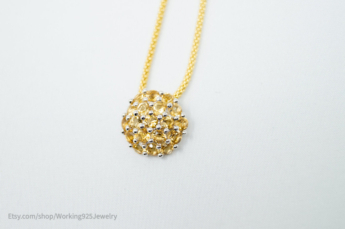 Vintage Art Deco Citrine Accented Gold Vermeil Sterling Silver Necklace