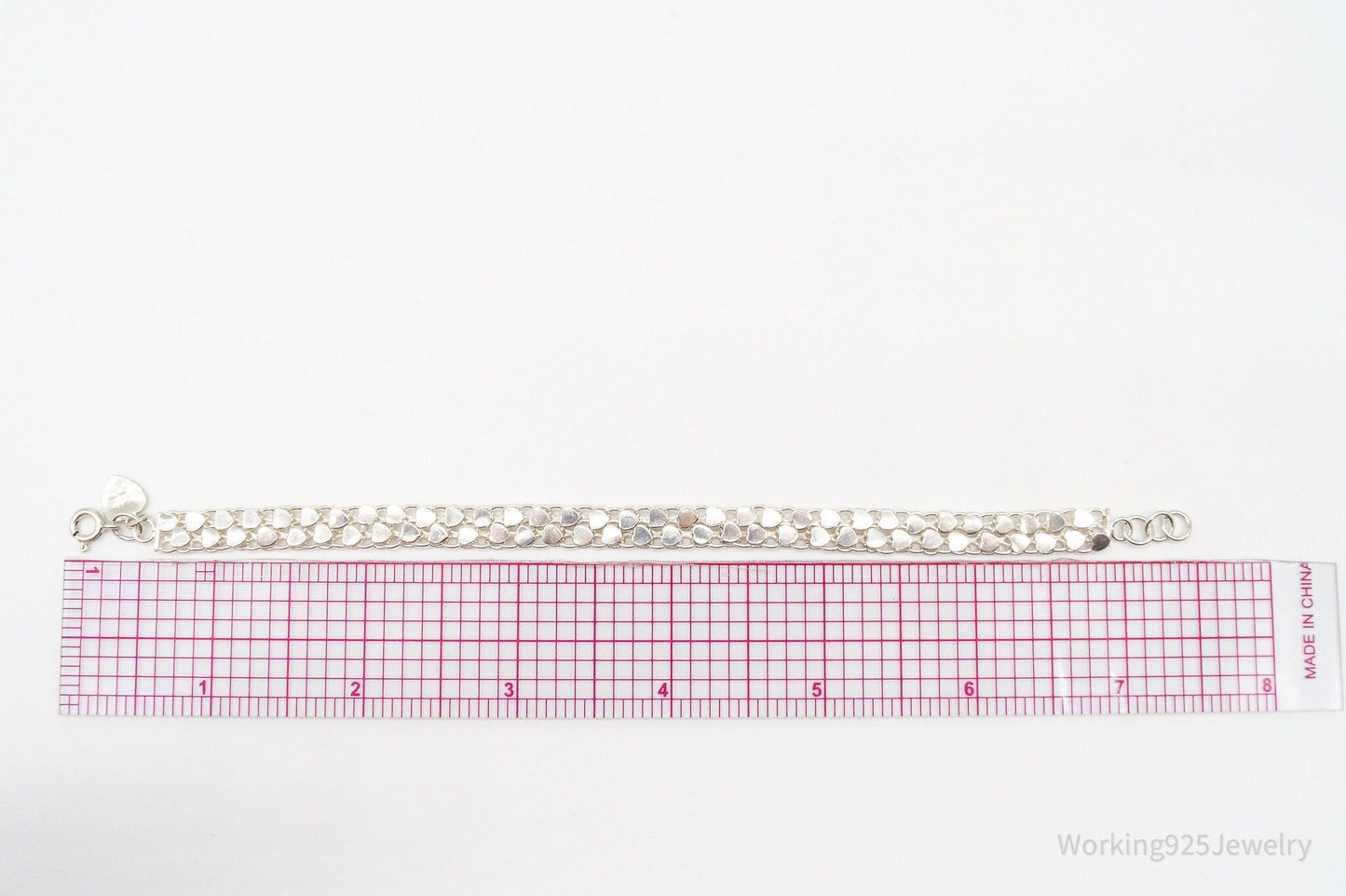 Vintage Hearts Mesh Chain Link Silver Bracelet
