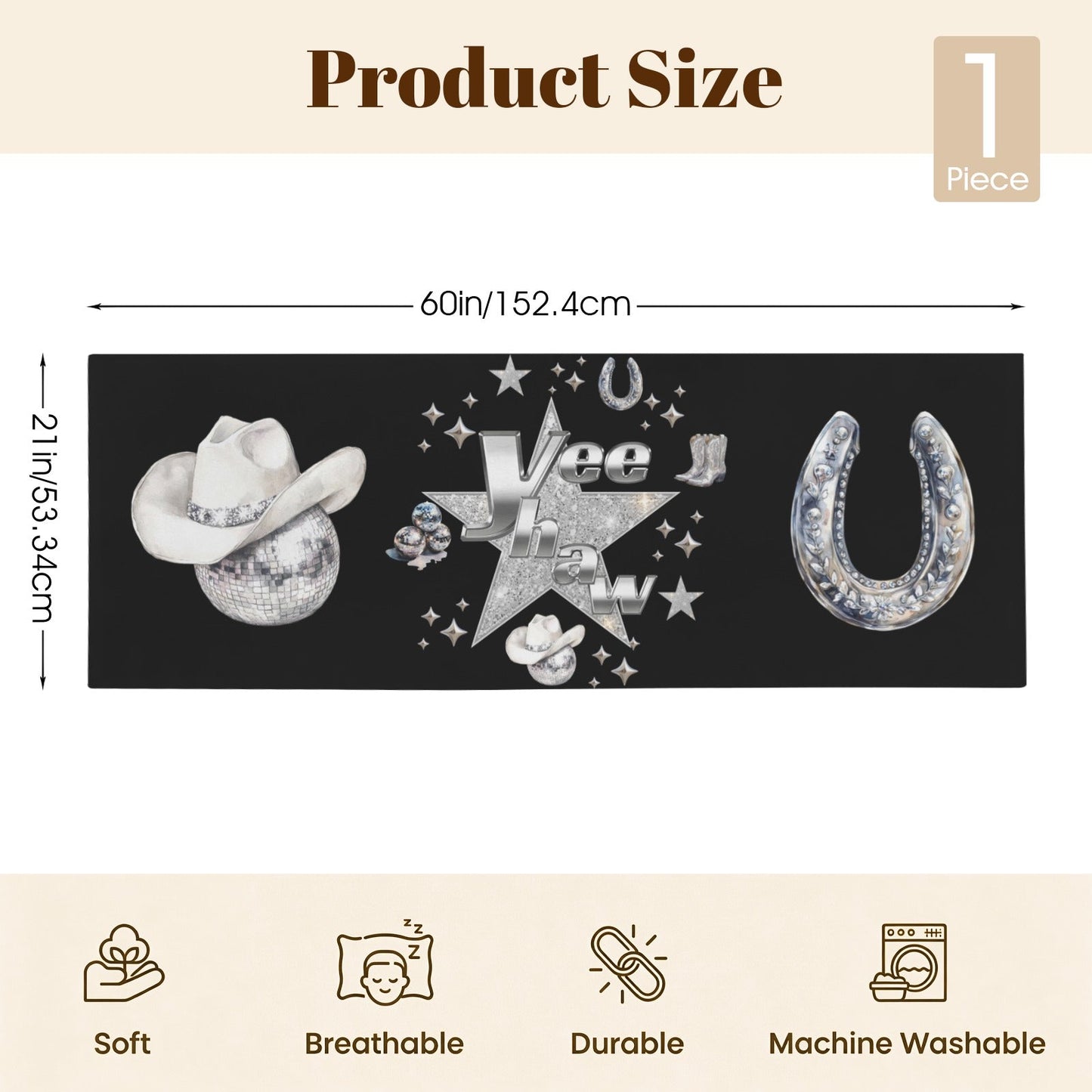 Baha Ranch Yeehaw Rhinestone Cowgirl Body Pillow Cover Made in America