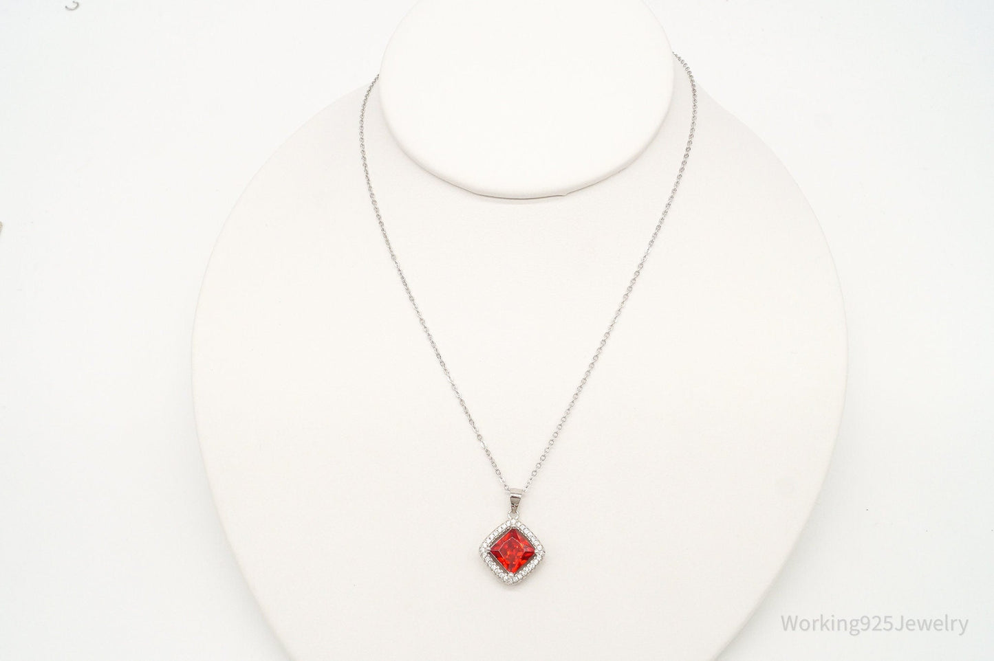 Designer Ryze Red & White Cubic Zirconia Sterling Silver Necklace
