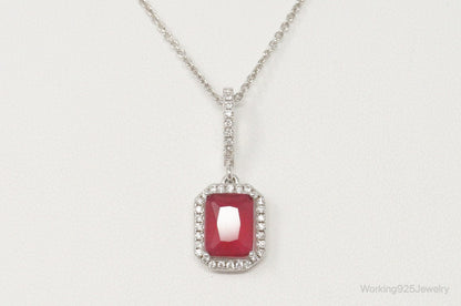 Vintage Art Deco Ruby Cubic Zirconia Sterling Silver Necklace