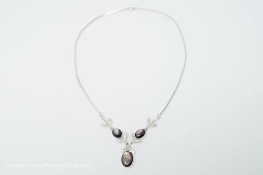 Vintage Designer Van Dell Black MOP Sterling Silver Necklace