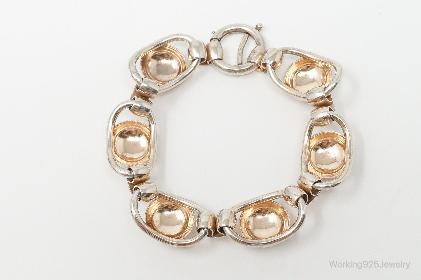 Vintage Designer Napier Modern Large Links Gold Tone Sterling Silver Bracelet