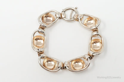 Vintage Designer Napier Modern Large Links Gold Tone Sterling Silver Bracelet