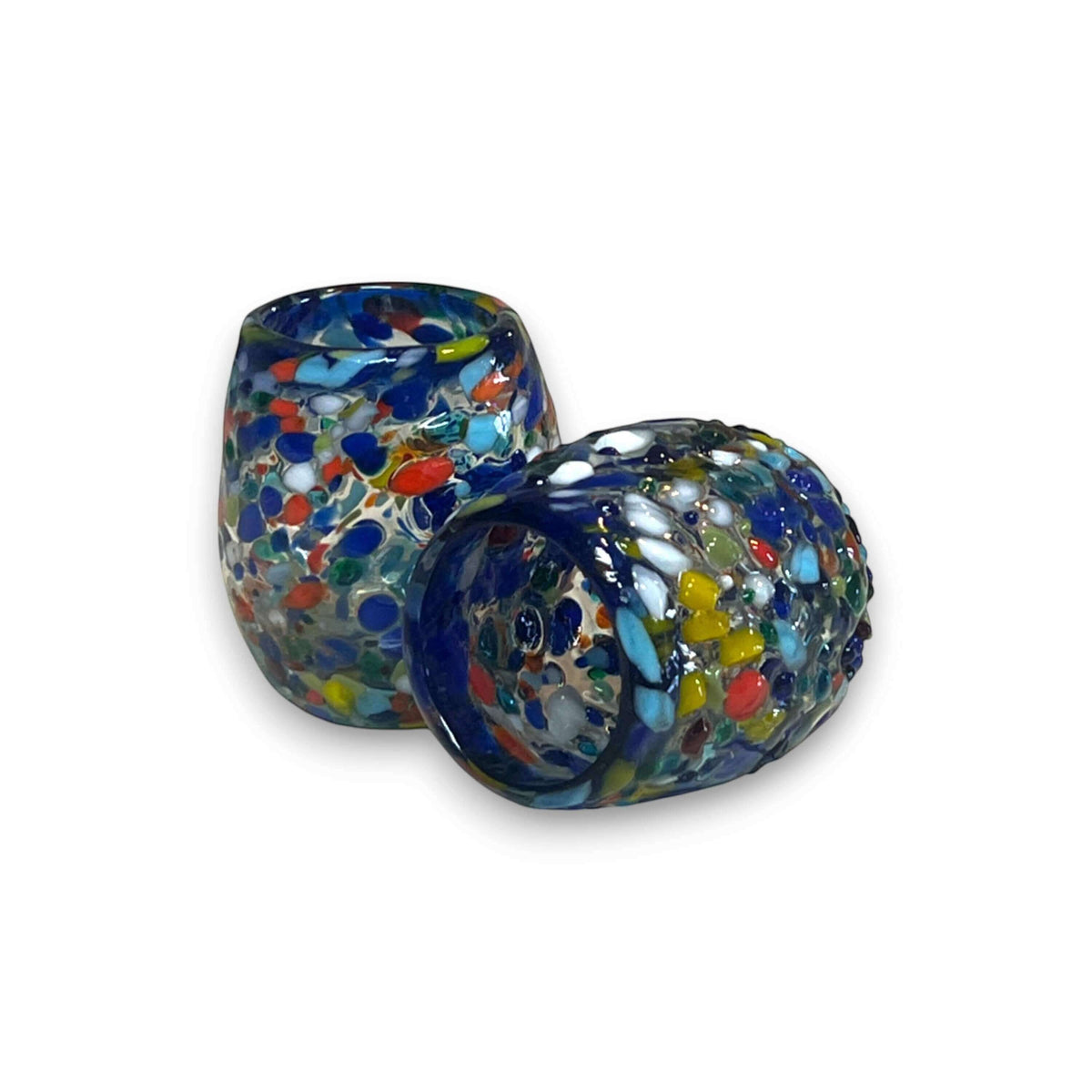Hand-Blown Confetti Shot Glass | Blue Rim Mexican Glassware
