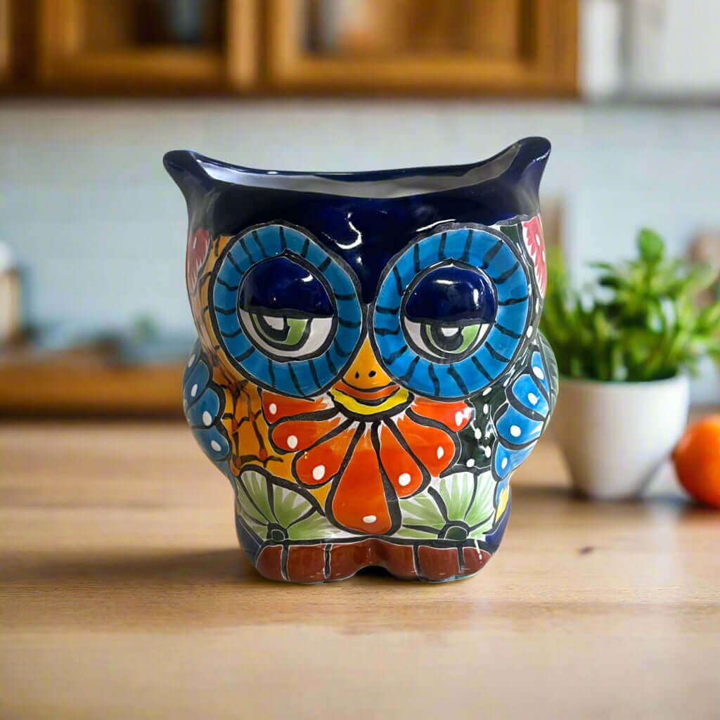 Talavera Owl Planter | Double-Faced Hand-Painted Pottery