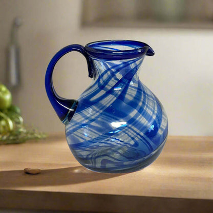 Blue Swirl Glass Pitcher | Hand-Blown Mexican Drinkware
