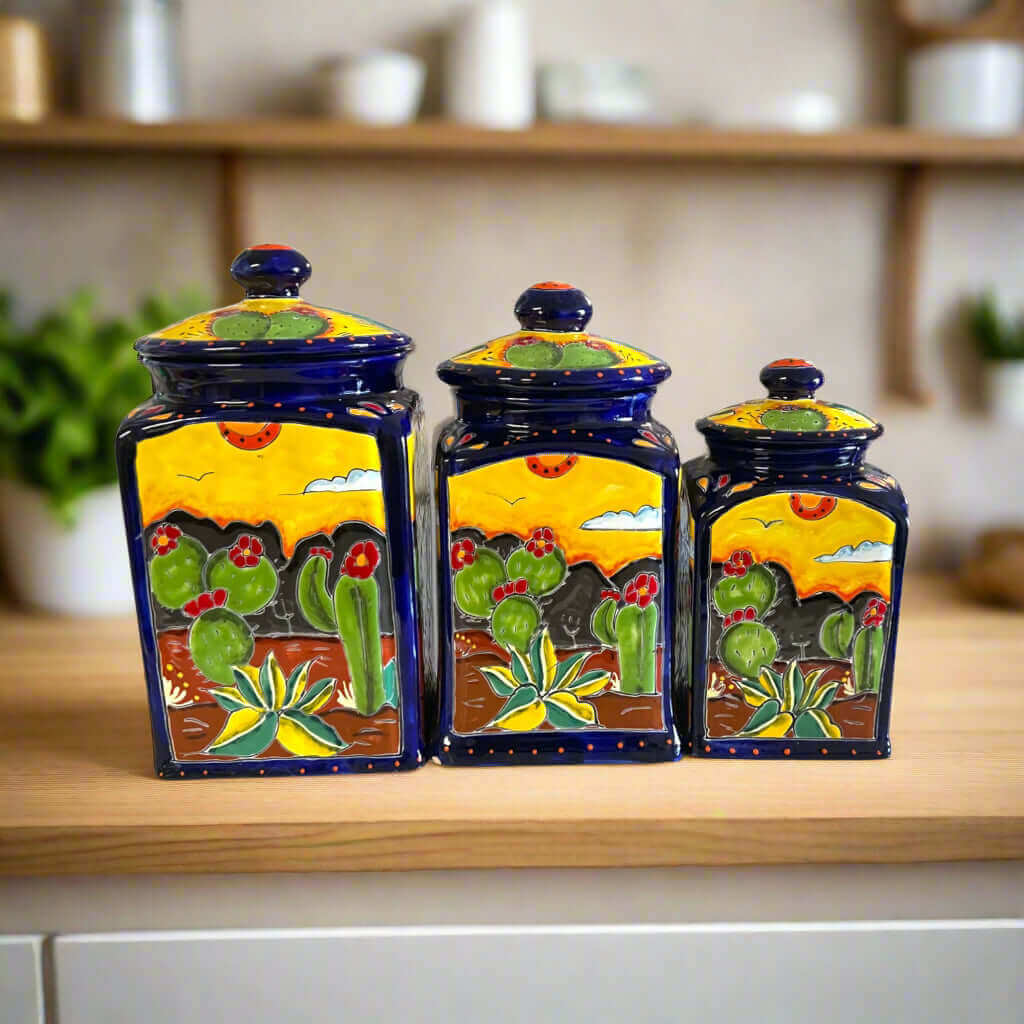 Handmade Desert Canister Set | Colorful Mexican Talavera Pottery